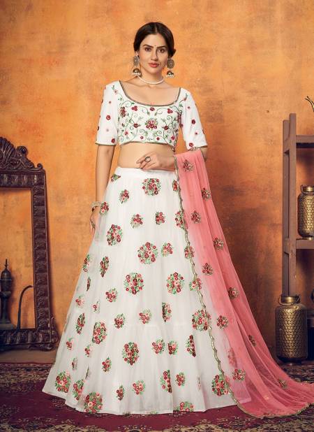 White Colour Kf Girly 18 Exclusive Wear Heavy Net With Thread Sequence Embroidery Work Wedding Lehenga Collection 1751